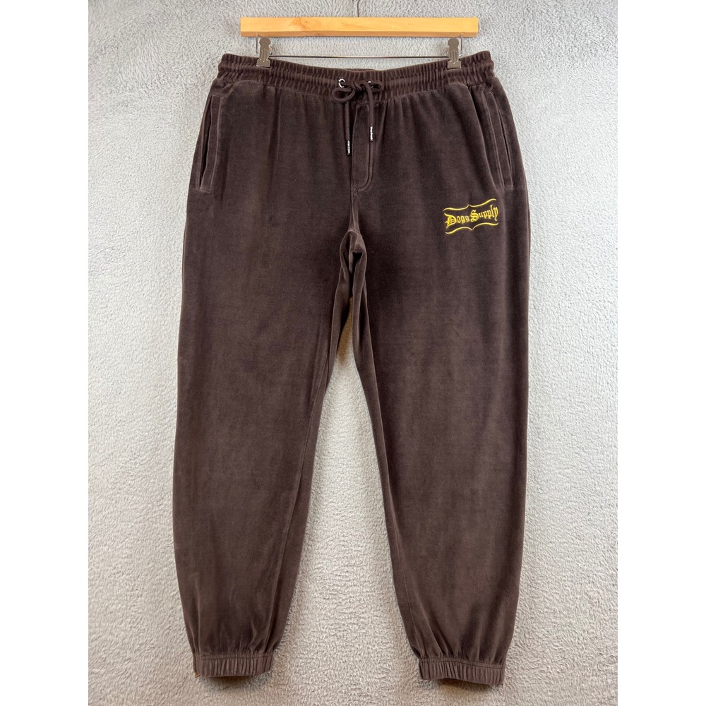 Dogg Supply by Snoop Dogg Mens XL Velour Jogger Sweatpants Brown Ankle Zip XL/EG